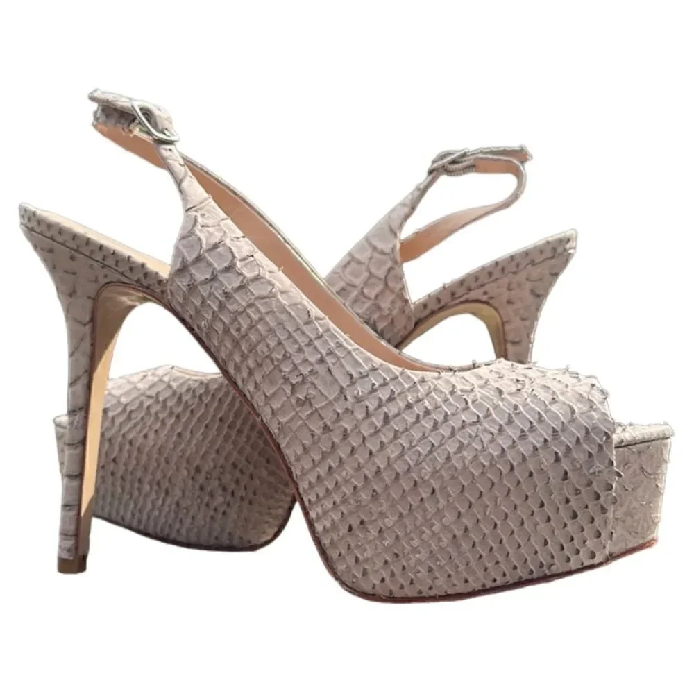 Pour La Victoire Snakeskin Nude Leather Platform Pumps – Size 8